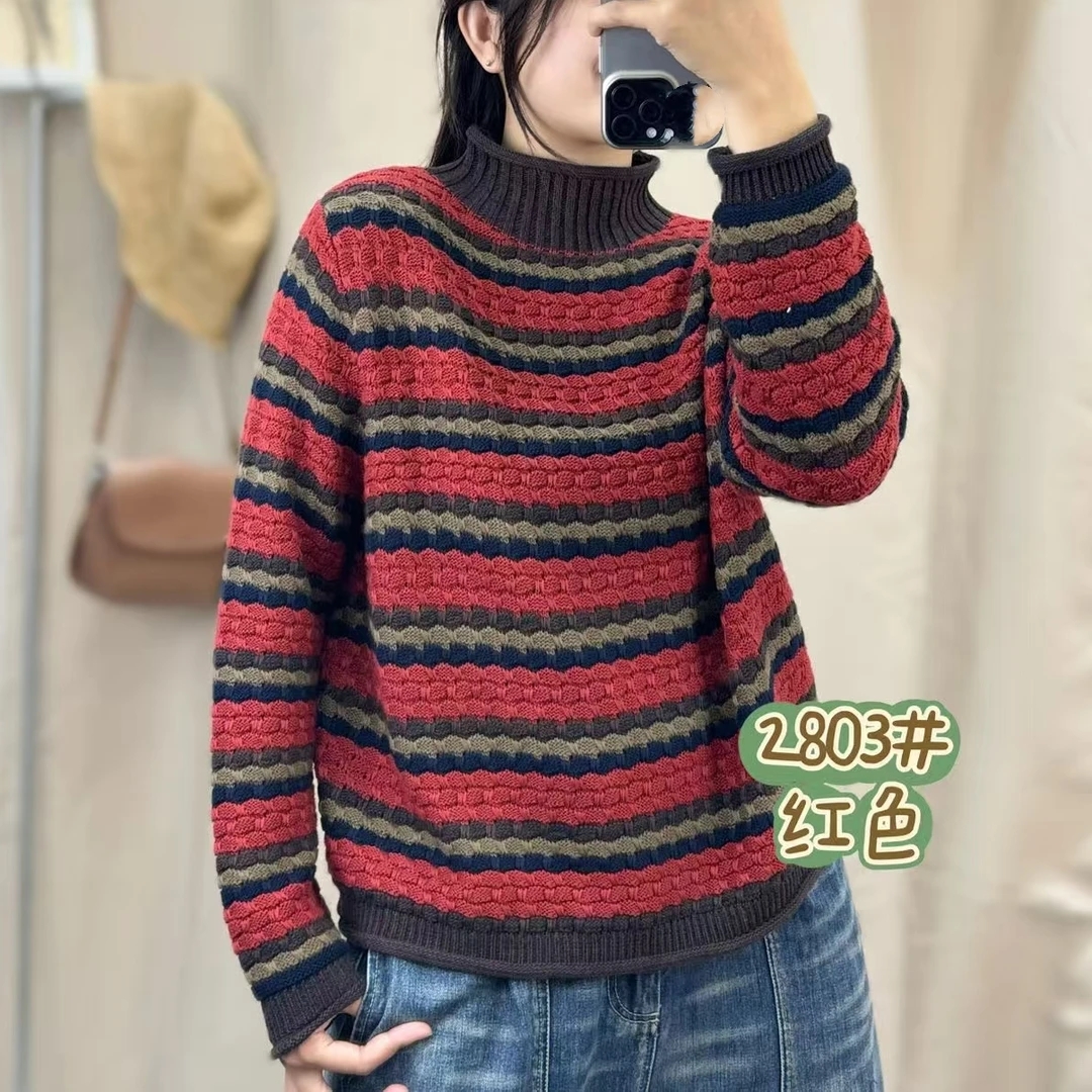 2803厚款宽松休闲百搭复古棉线针织衫