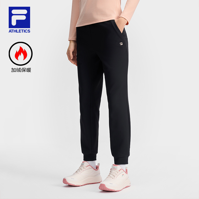 FILA斐乐女士【弹力加绒保暖】2025新款简约基础运动裤A11W511605F