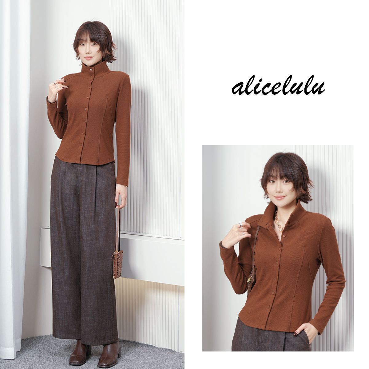 alicelulu 简而不同.法式衬衫优雅压褶立领通勤S2145667W