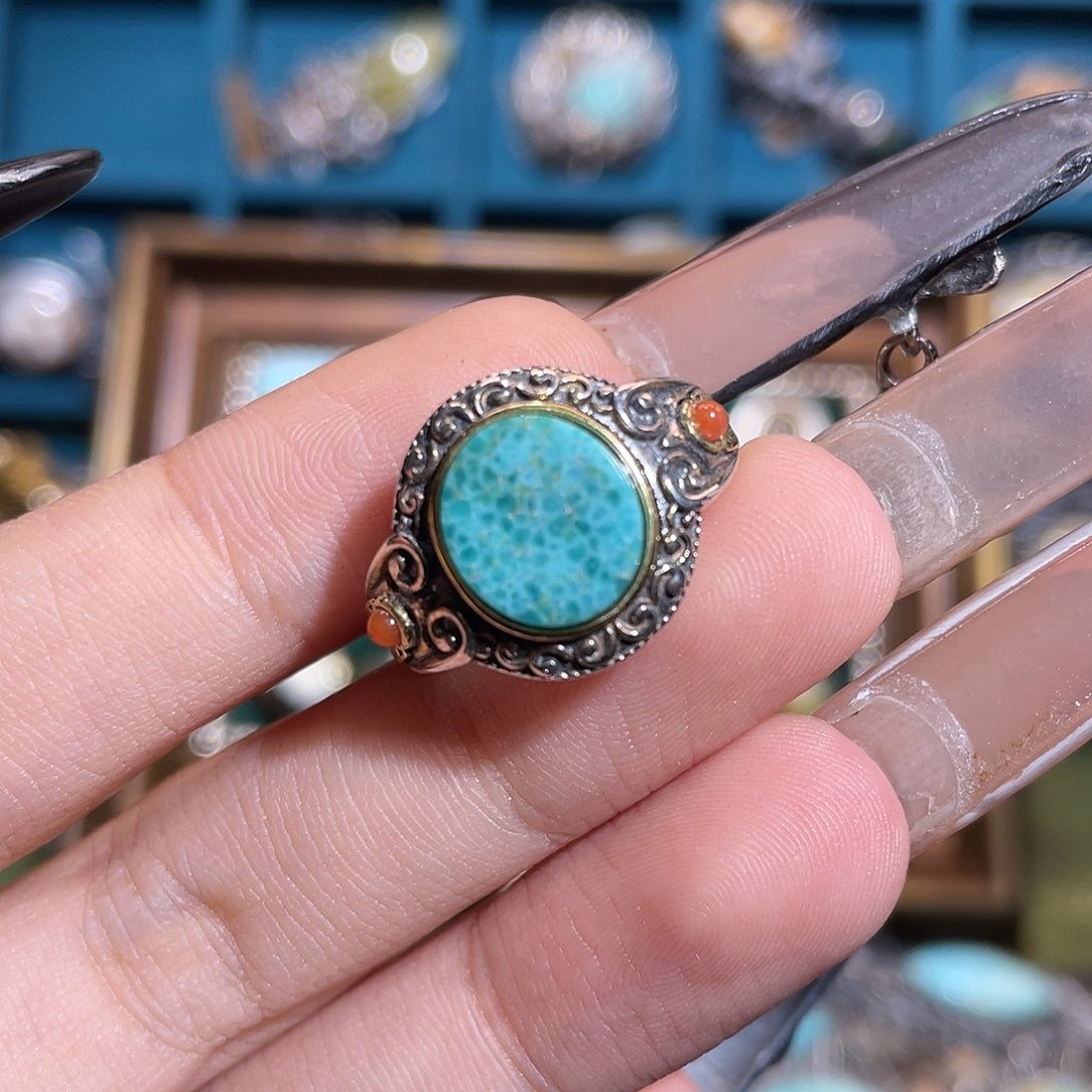 绿松石银S925镶嵌戒指