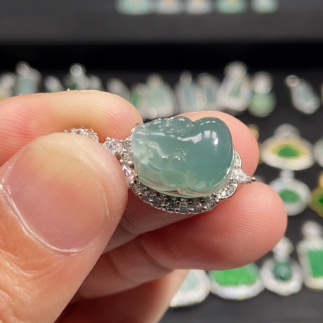 翡翠银S925镀金镶嵌吊坠(不含链)