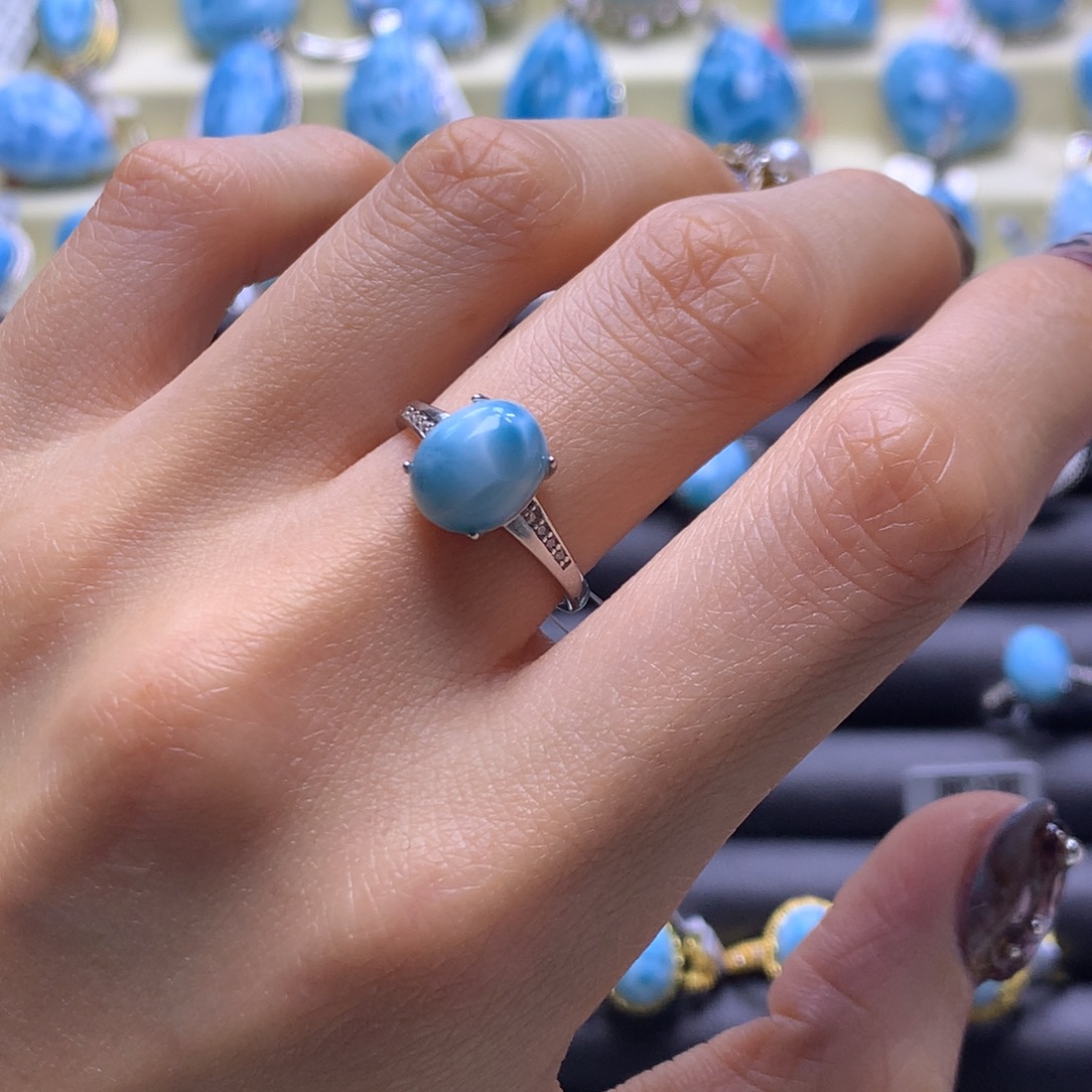 针钠钙石（海纹石）未镶嵌戒指蛋面戒指色差略异