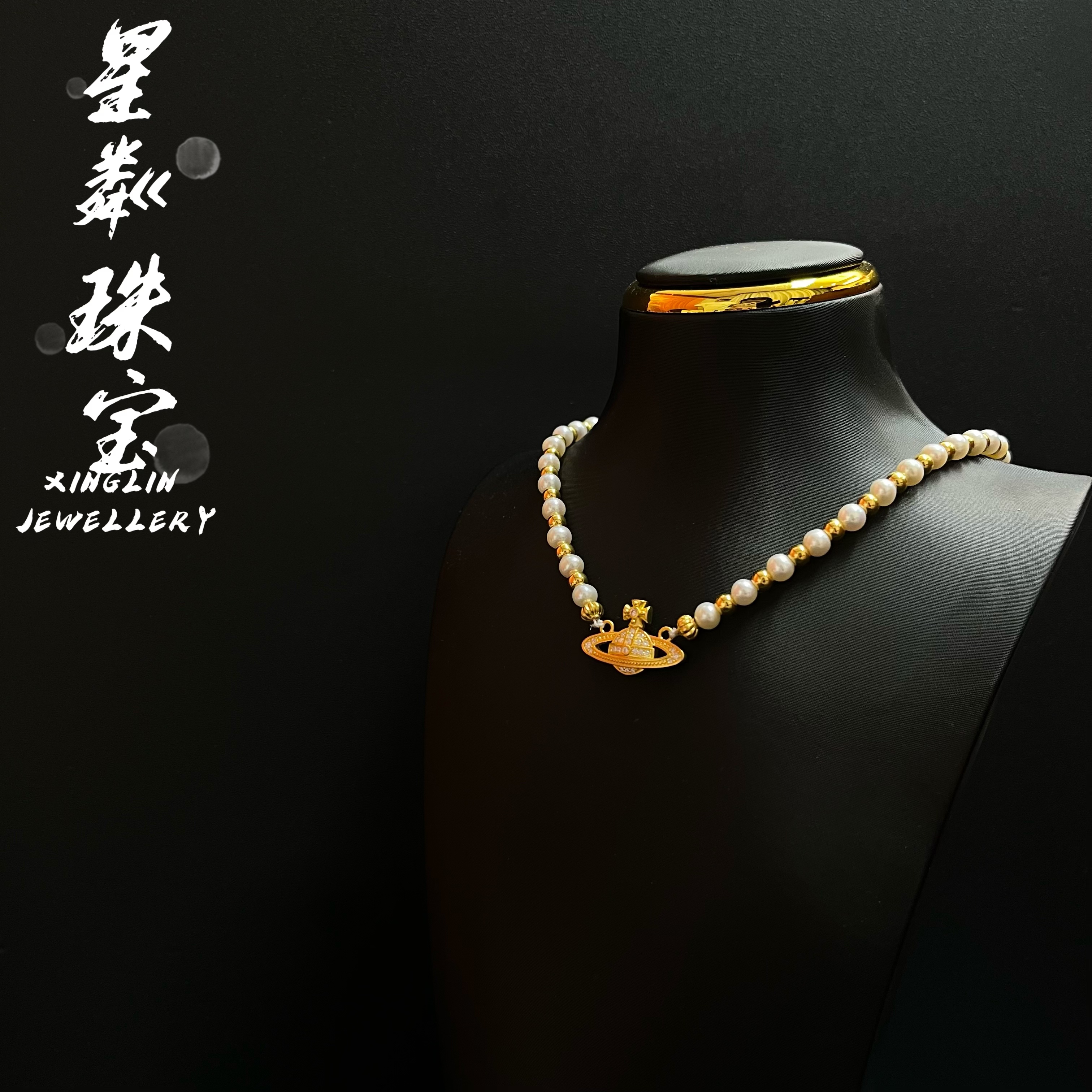 【土星珠珠链】足金999黄金5G珍Z温柔风ins风项链