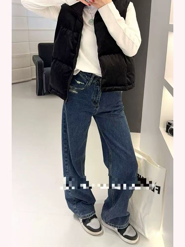 090牛仔裤女春新款直筒裤时尚显瘦高腰直筒裤