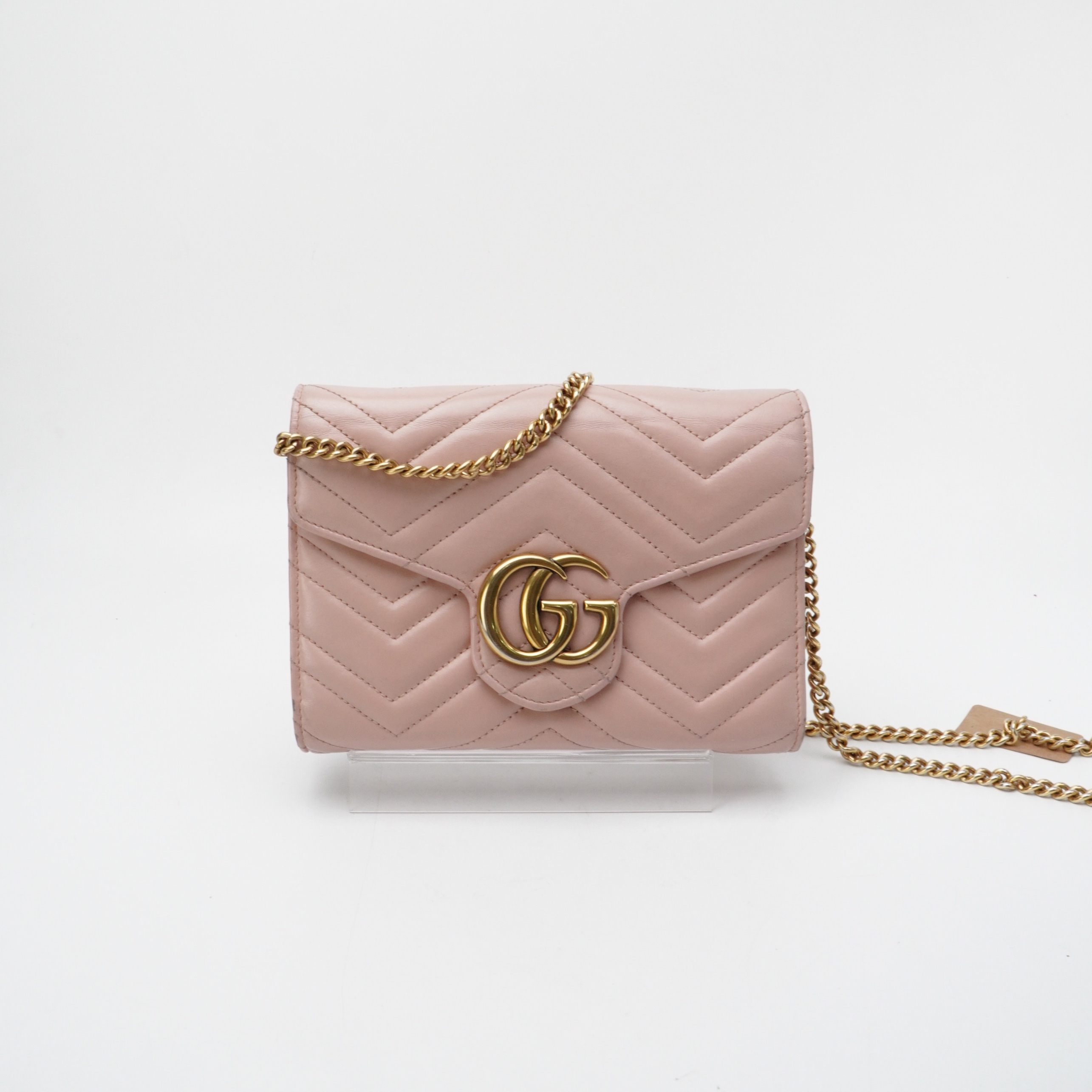 95新 GUCCI/古驰 Gucci古驰马蒙WOC粉色链条包 123110