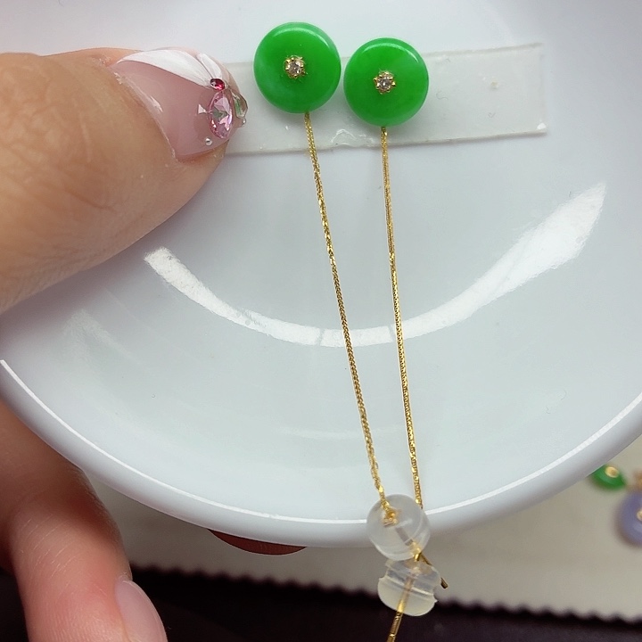 翡翠18K金镶嵌手链天然缅甸翡翠A货卡10