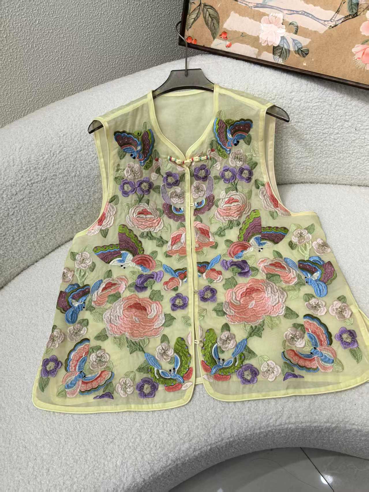 （陌上花开）薄款夏季圆领刺绣马夹百搭休闲复古气质