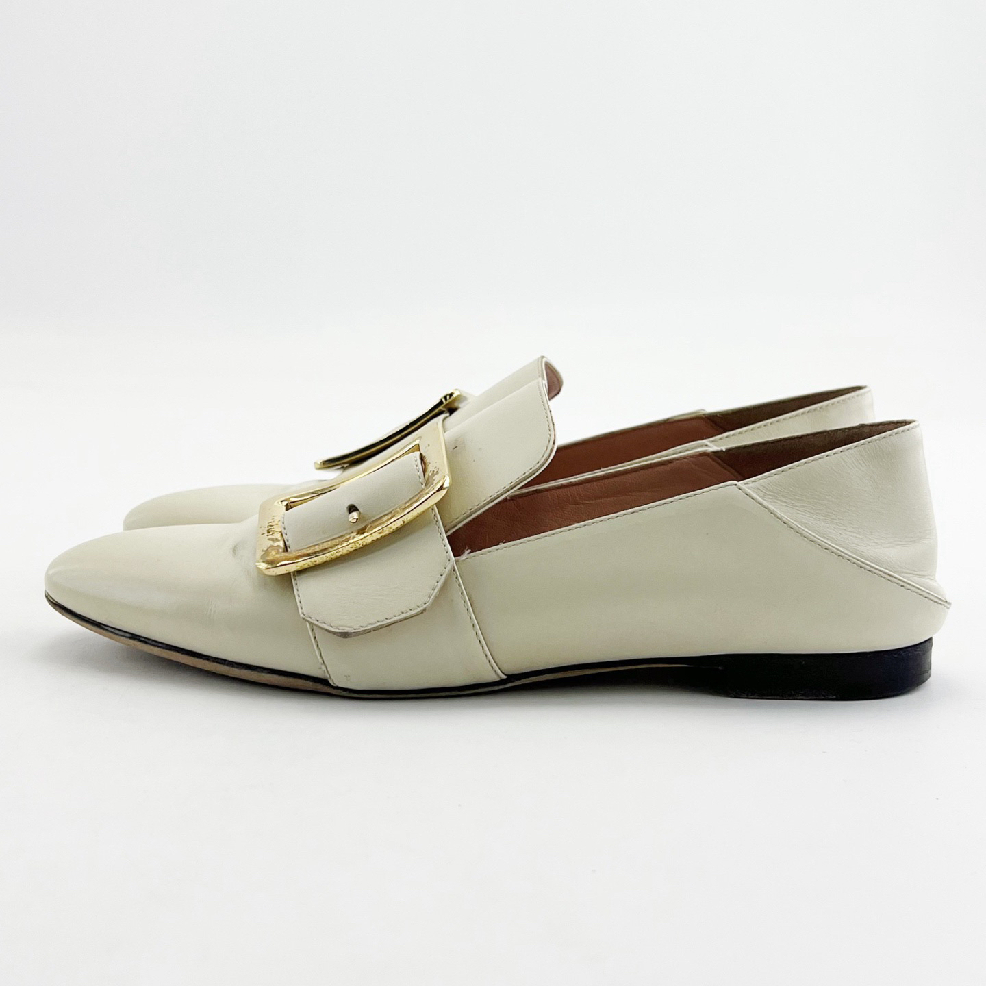 95新 BALLY/巴利 37码/米白色金属方扣一脚蹬休闲鞋/18380572