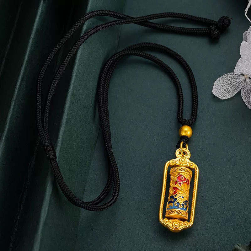 吊坠足银 【珐琅彩可转动鲤跃龙门吊坠】国风古法传承 毛衣链足银