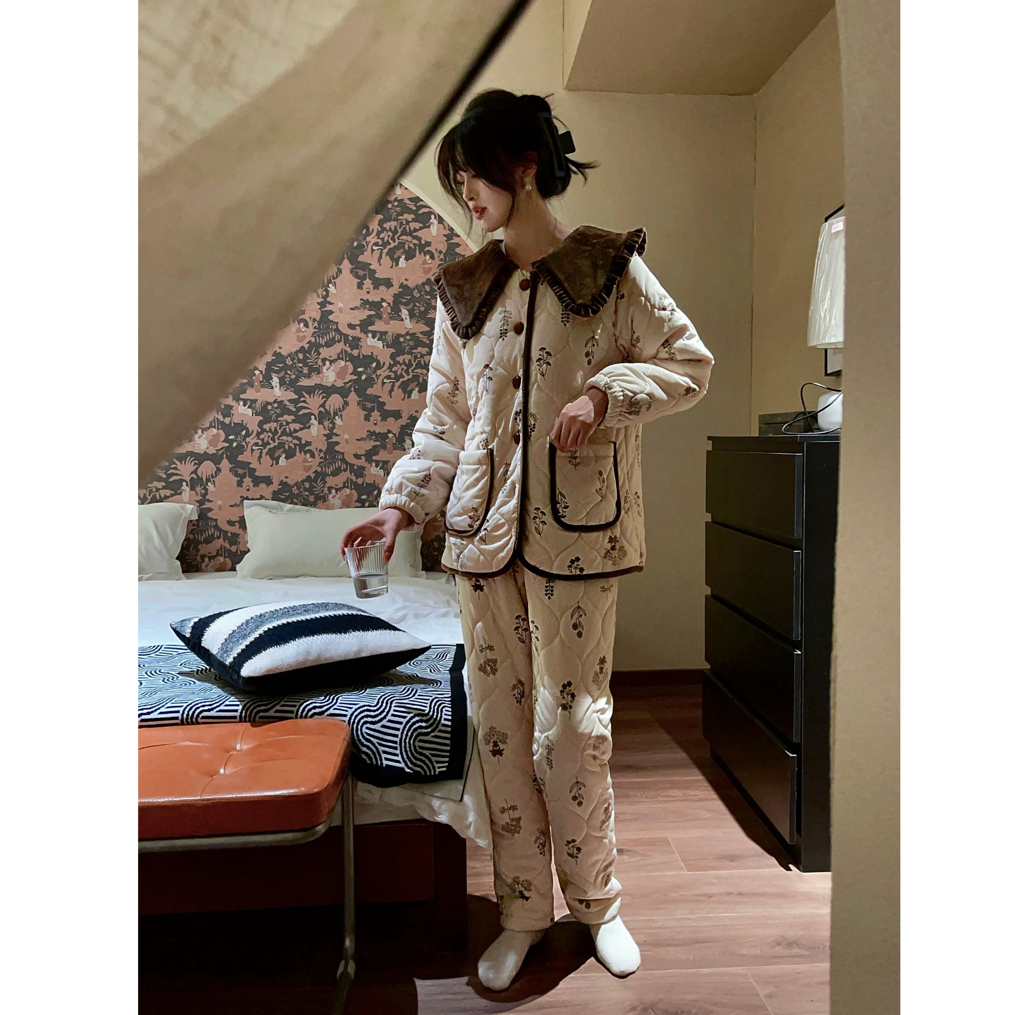 女冬季睡衣家居服套装宽松加厚长袖大码秋冬季女士甜美加绒