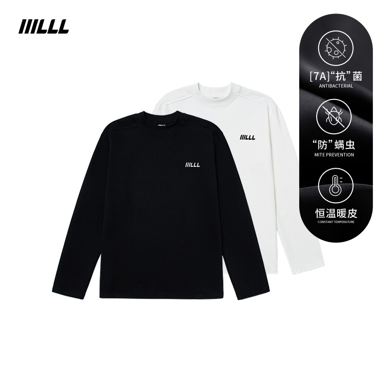 IIILLL童锦程长袖T恤男秋冬内搭基础logo印花亲肤保暖德绒打底衫