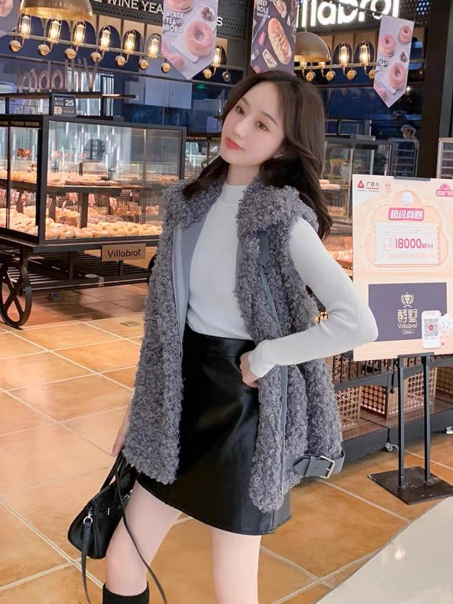 3031 毛马甲女秋冬2024新款韩版宽松外穿马夹背心外搭立领外套厚