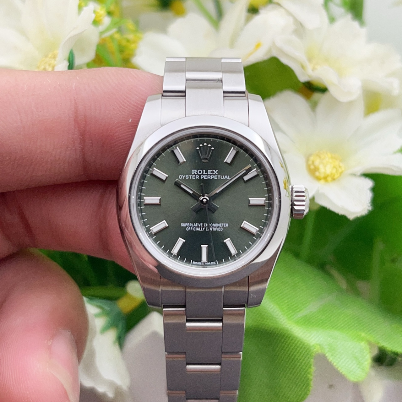 95新 Rolex/劳力士 蚝式恒动系列女表自动机芯绿盘时尚腕表