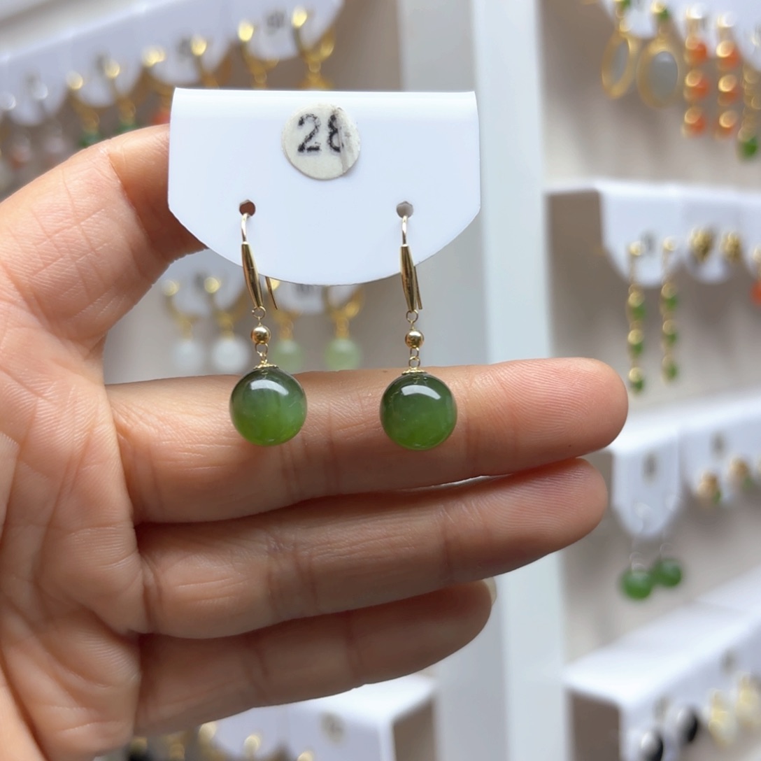 和田玉耳饰18K金镶嵌