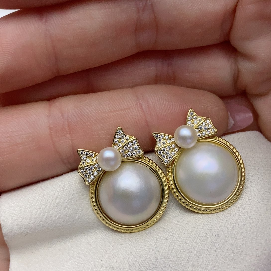 【闪购商品】拼合珍珠（马贝珠）耳饰银S925镶嵌58