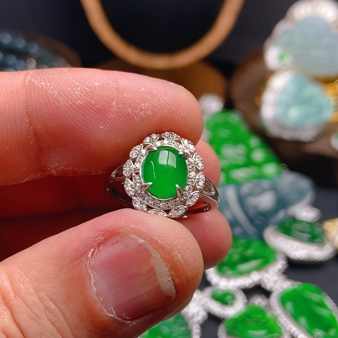 翡翠戒指银S925镶嵌904戒指