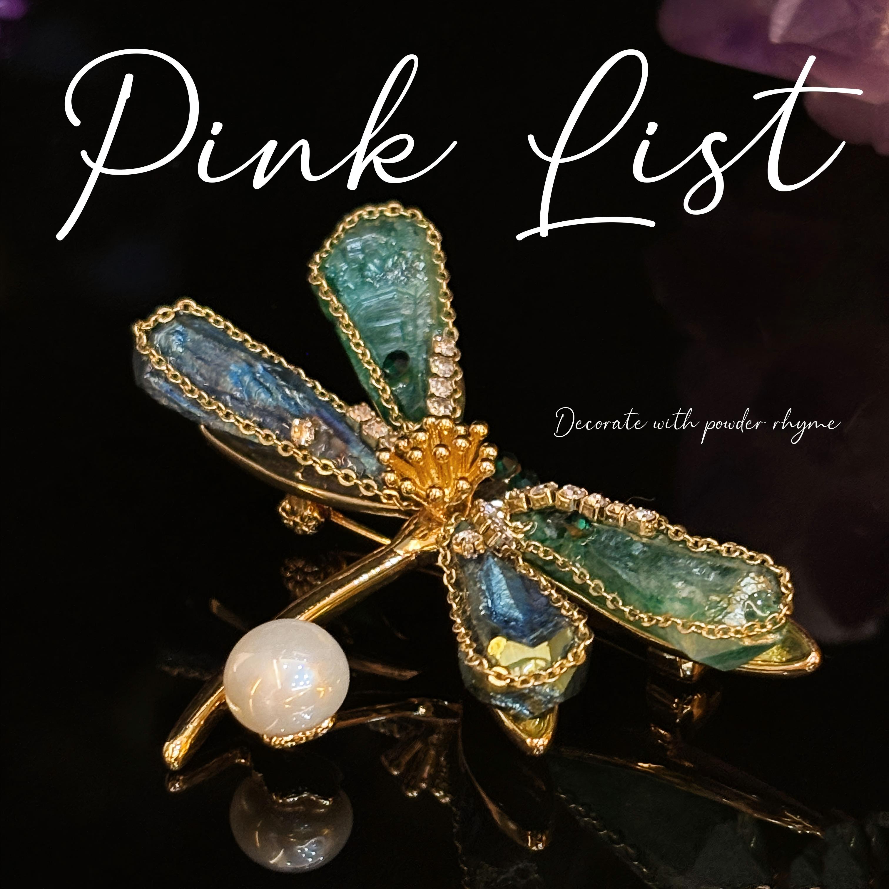铜合金亚克力胸针 镀K金 迪拜撤柜 PINK LIST 铜合金胸针 A854