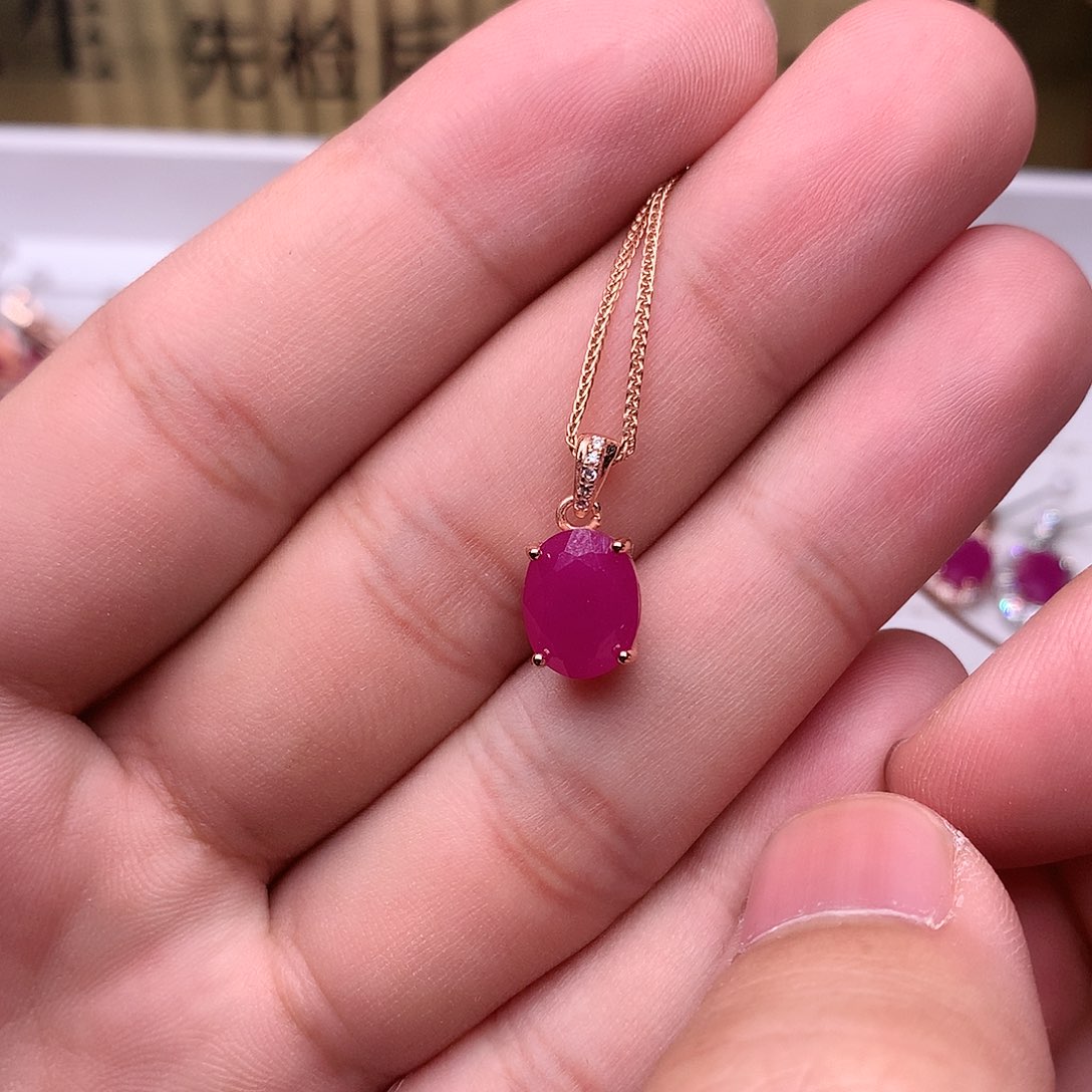 红宝石颈饰银S925镶嵌