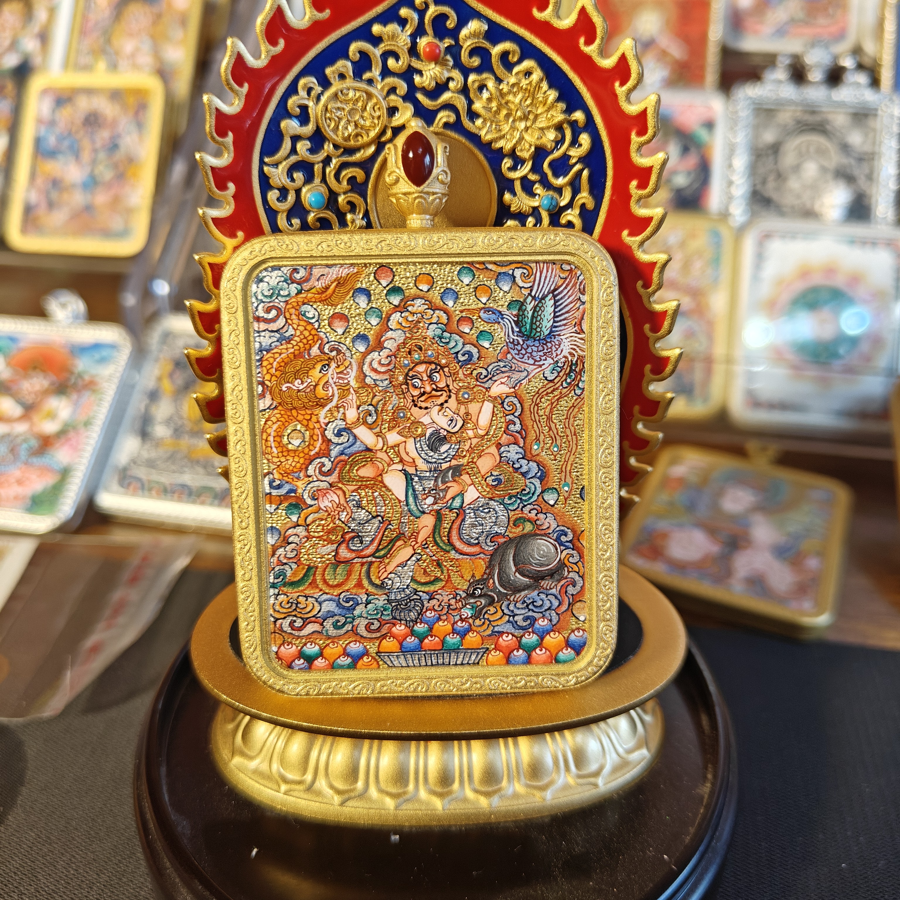 红财神，金银唐画风，色彩鲜艳，画风细腻，纯手绘矿物颜料绘制