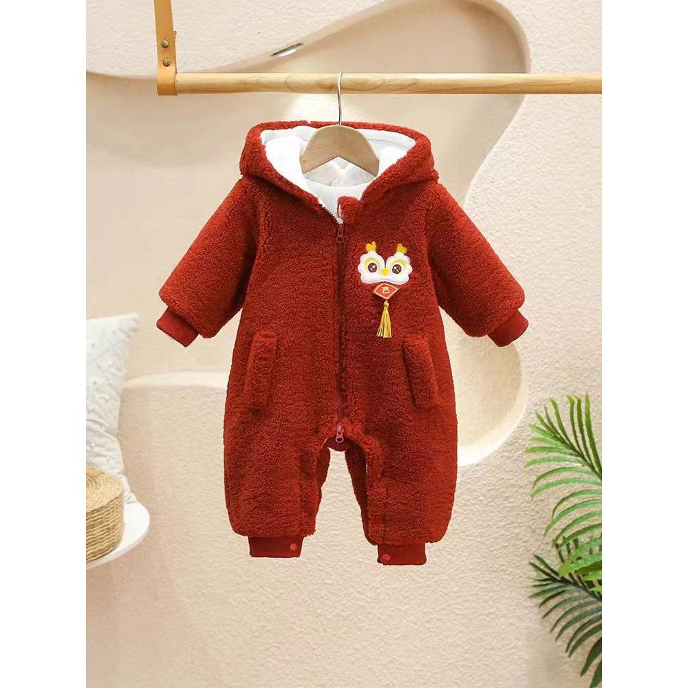 萌宠龙绒布连帽厚棉哈衣