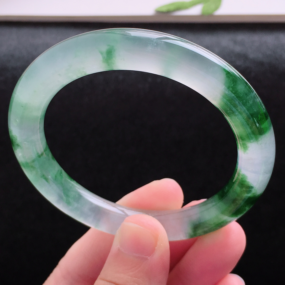 【圈口测量】天然缅甸翡翠A货手镯