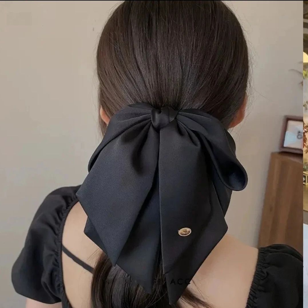 韩版高级感马尾夹发饰黑色蝴蝶结发夹女2025新款头饰半扎发抓夹