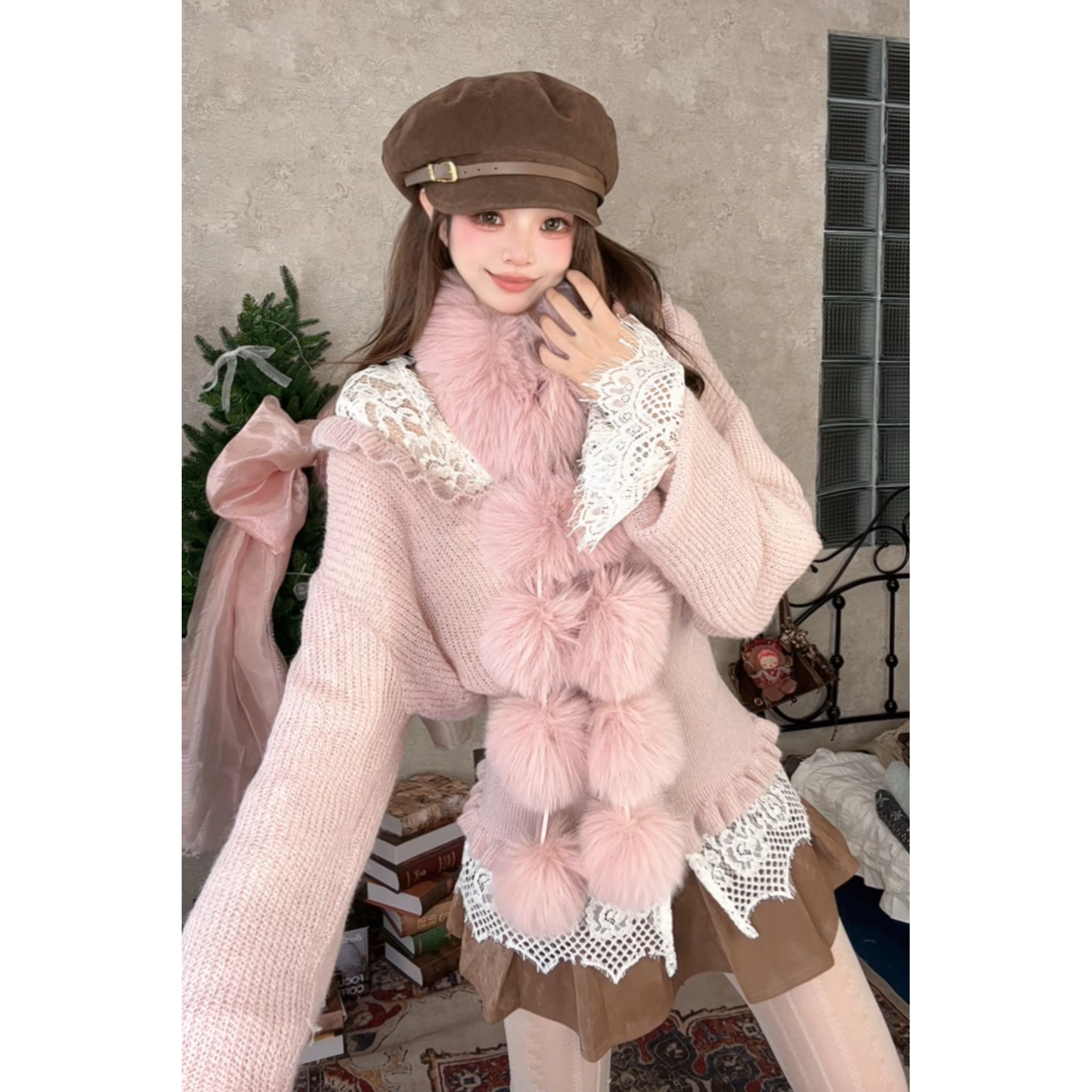 ｛冻干树莓｝粉丝针织毛衣女长袖秋冬款 显瘦温柔百搭通勤宽松