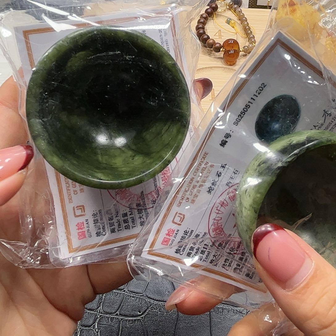 银S925镶嵌手链烟晶药王石杯子一对