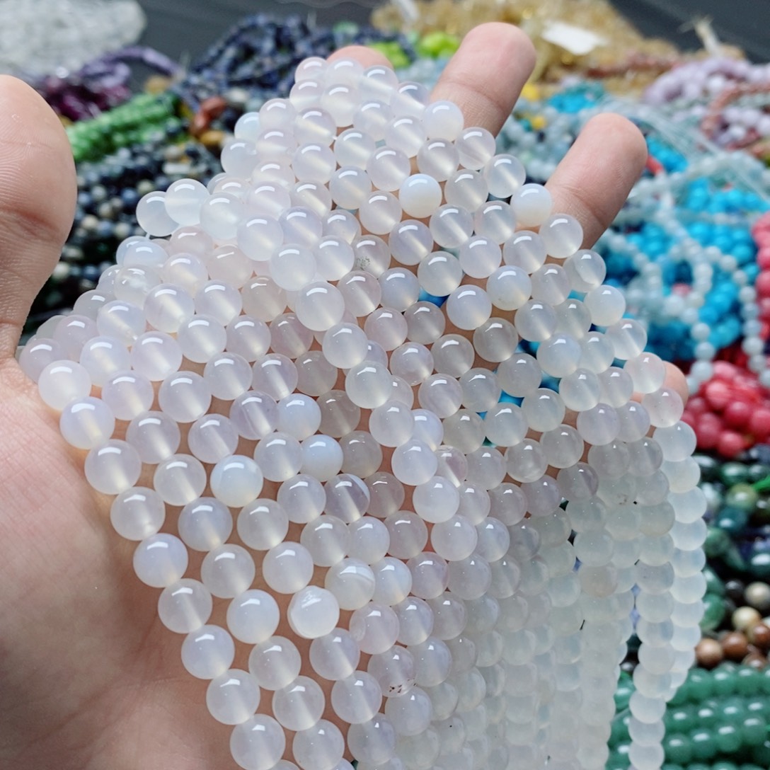 玛瑙/玉髓未镶嵌珠宝半成品一条天然8mm白玛瑙圆珠A级