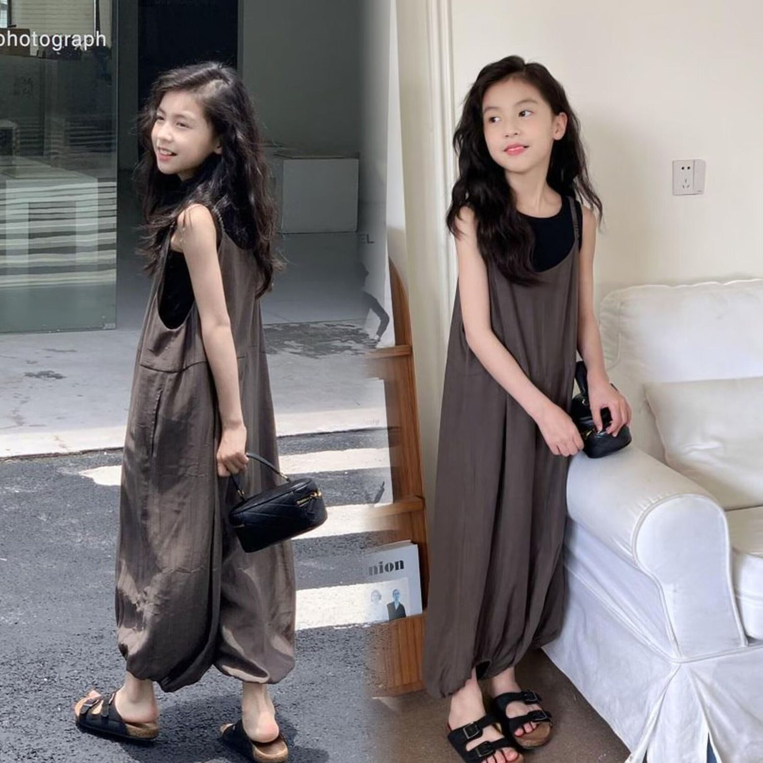 女童夏季空调裤儿童洋气背带裤韩版休闲连体中大童宽松吊带阔腿裤