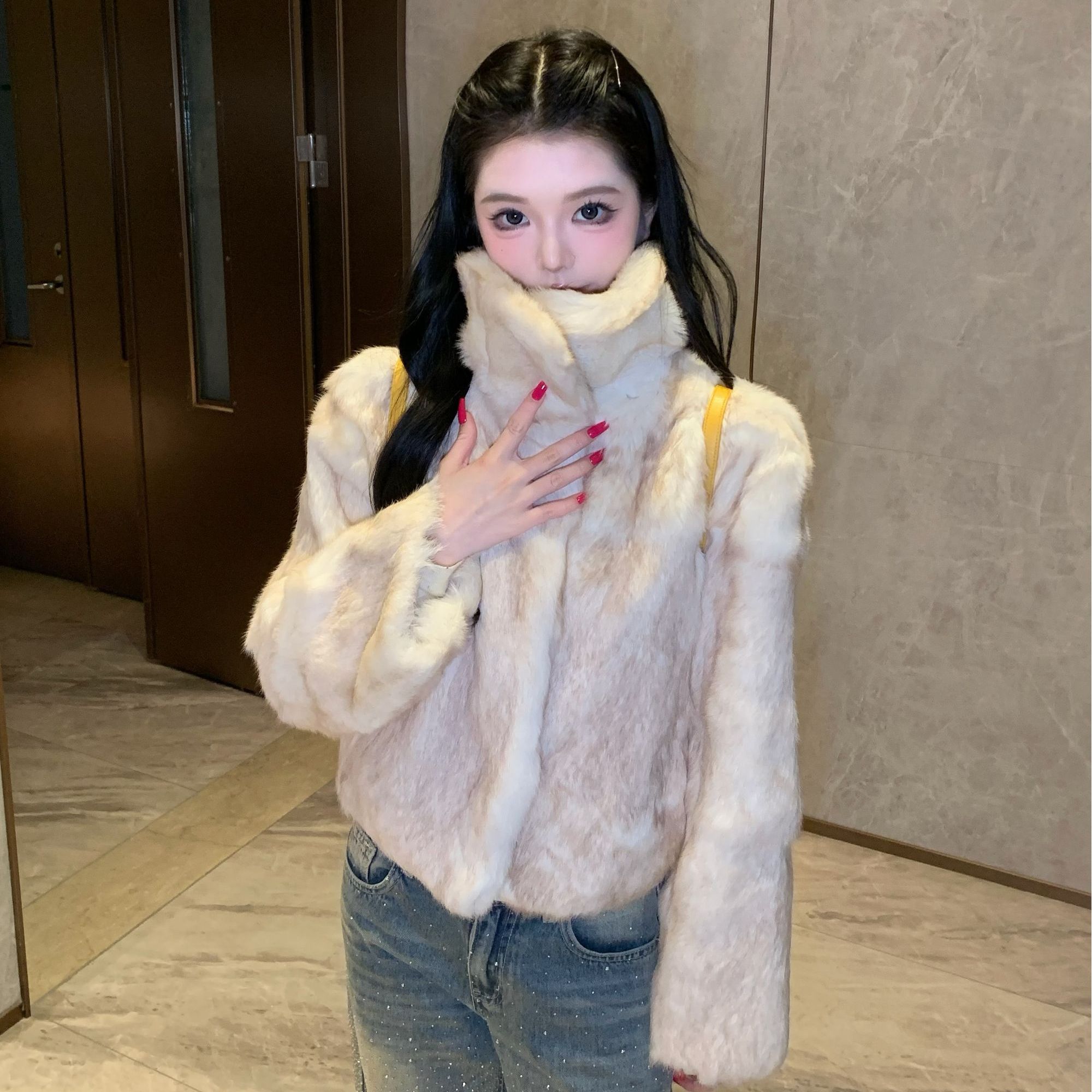 “小李包自制”双色定染白金兔毛高奢皮草2025新款保暖毛毛外套