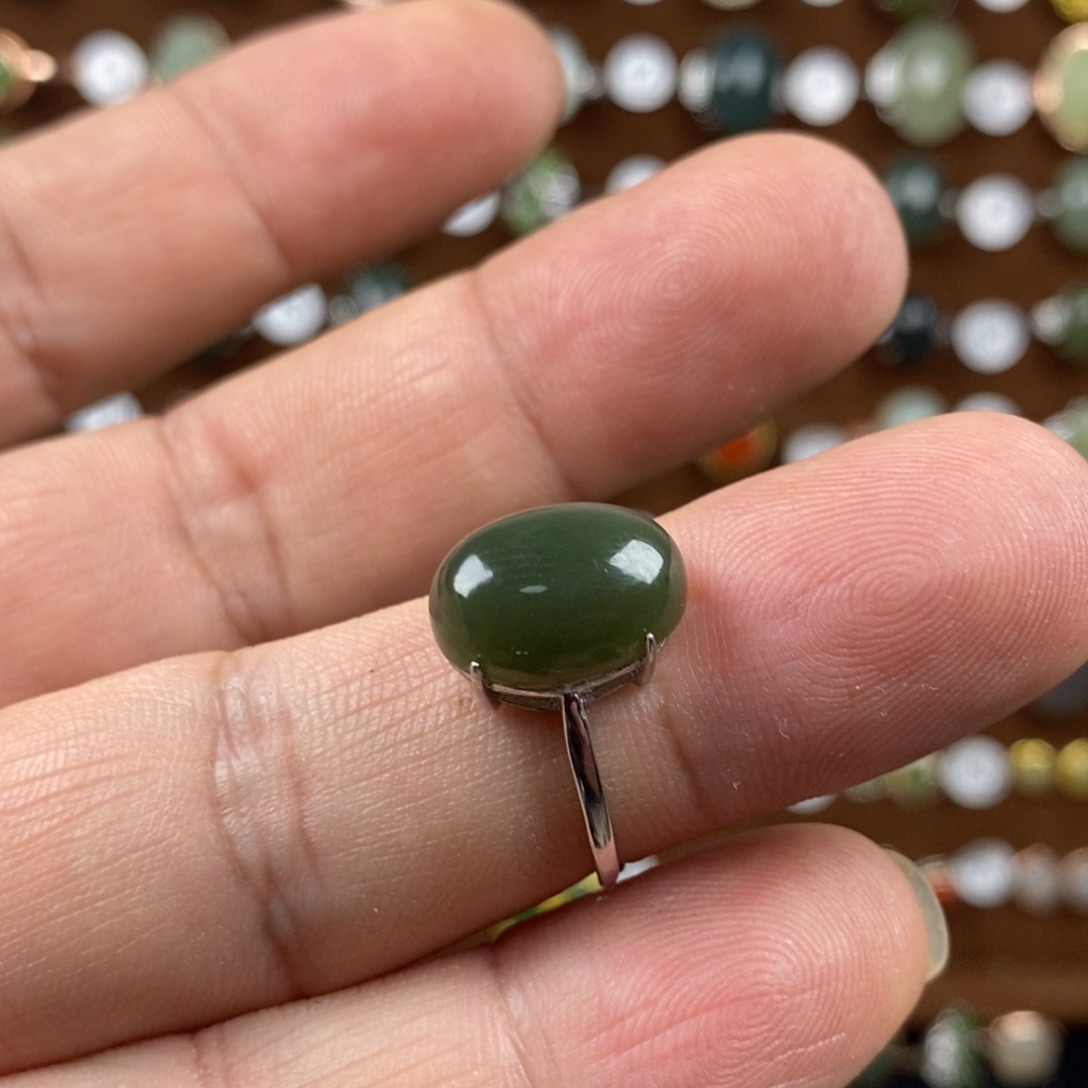 和田玉（青玉）戒指银S925镶嵌