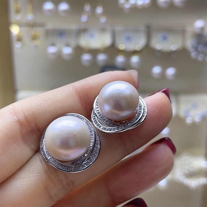 淡水珍珠耳饰银S925镶嵌