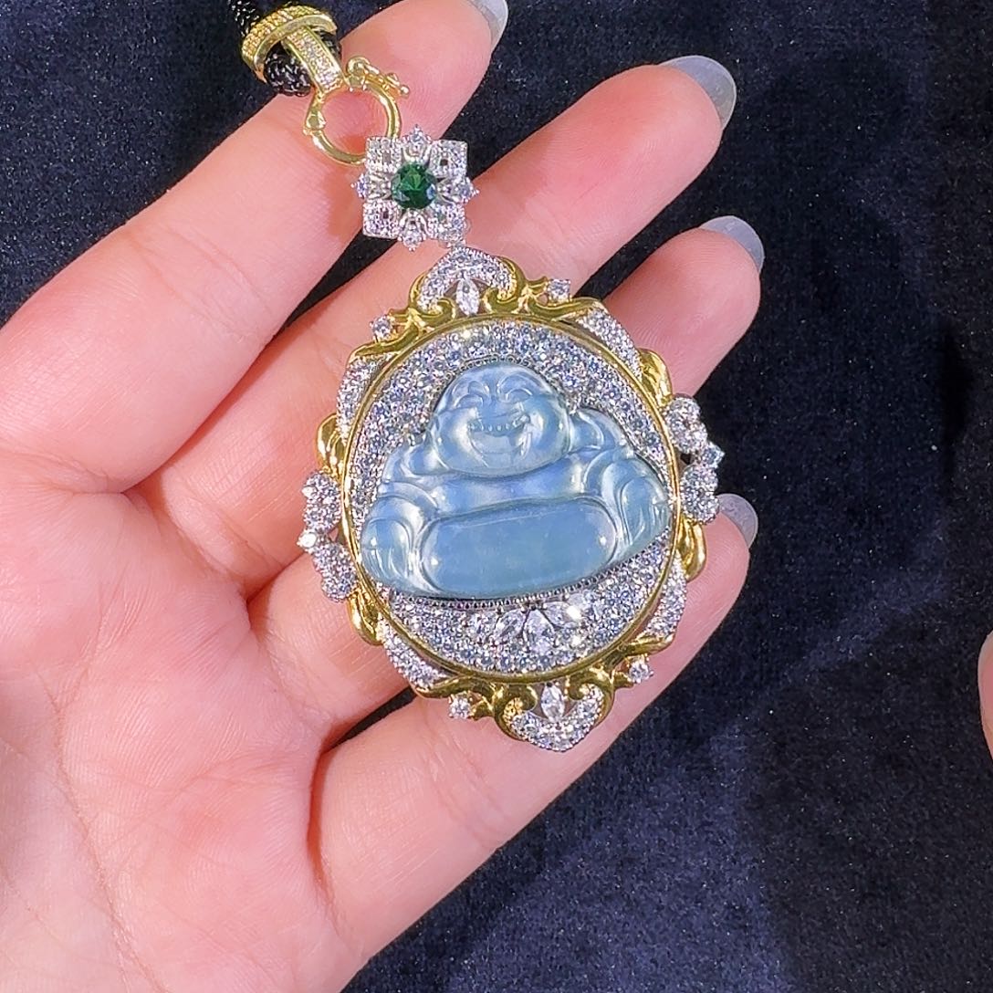 翡翠吊坠(不含链)银S925镶嵌佛公