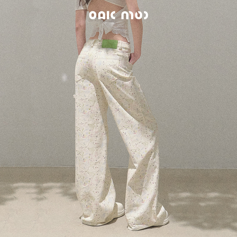 OAKMOO/ "春梨的生长" 全棉du家定制童趣涂鸦印花显瘦休闲裤