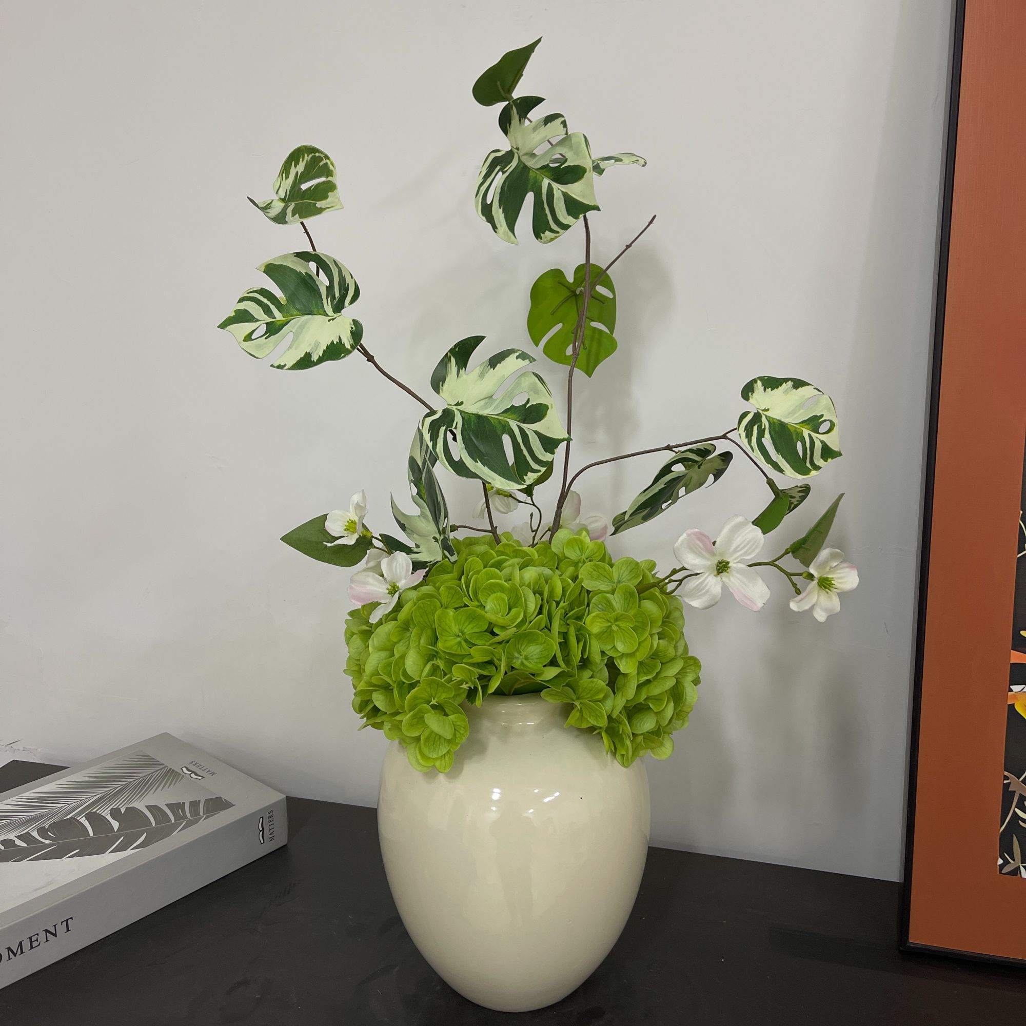 白绿色手感雪球绣球花可水洗仿真花用于餐桌装饰