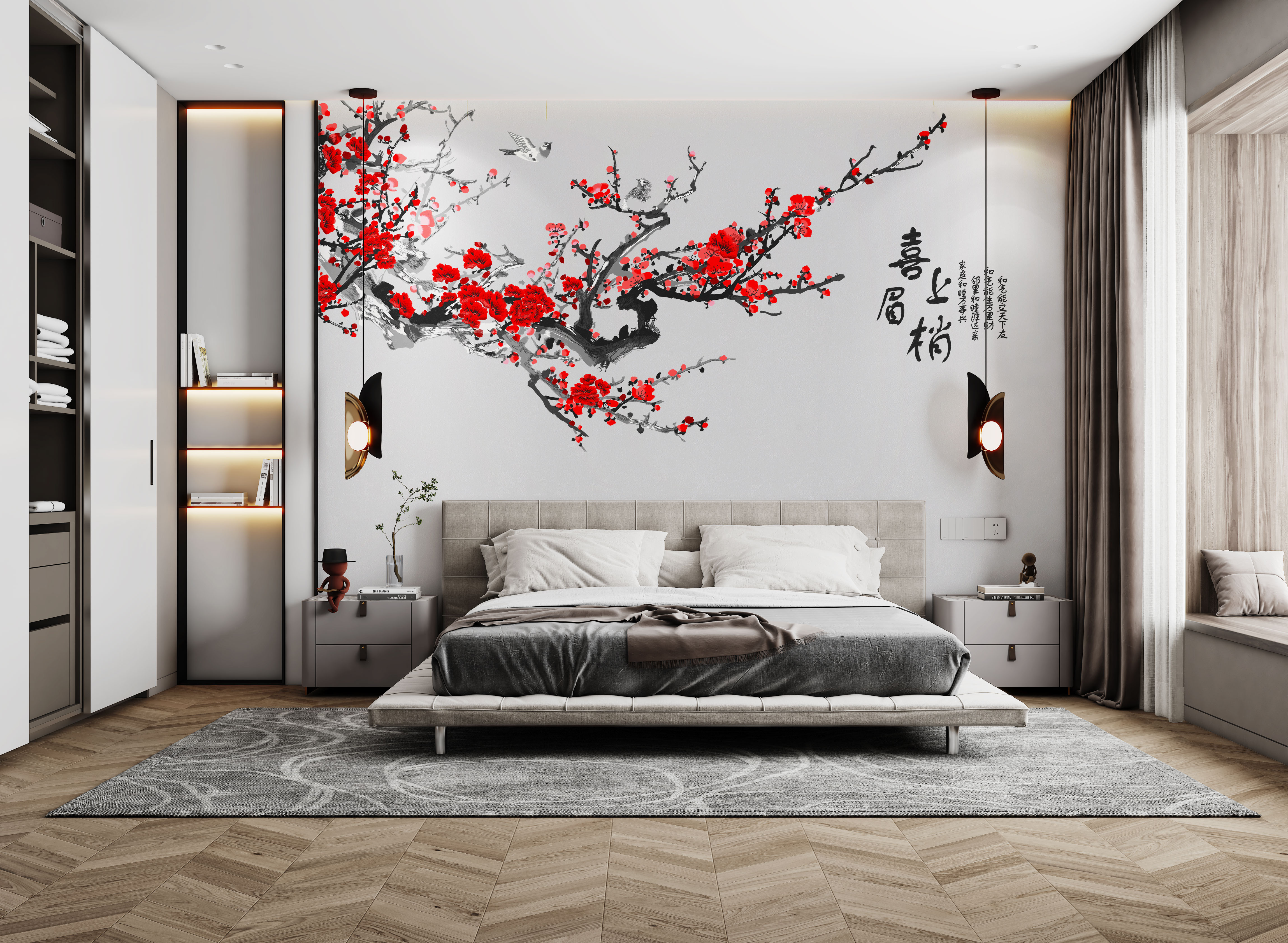 诗安独绣刺绣背景-倾国倾城电视背景沙发背景墙高端墙布加厚