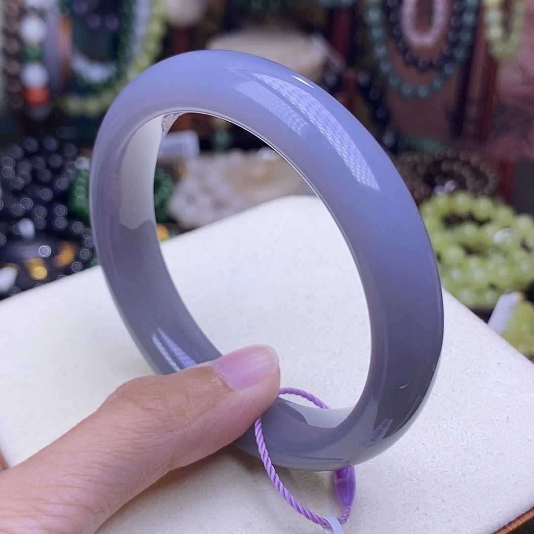 和田玉手镯未镶嵌收藏级浓烟紫脂膏级手镯55.5