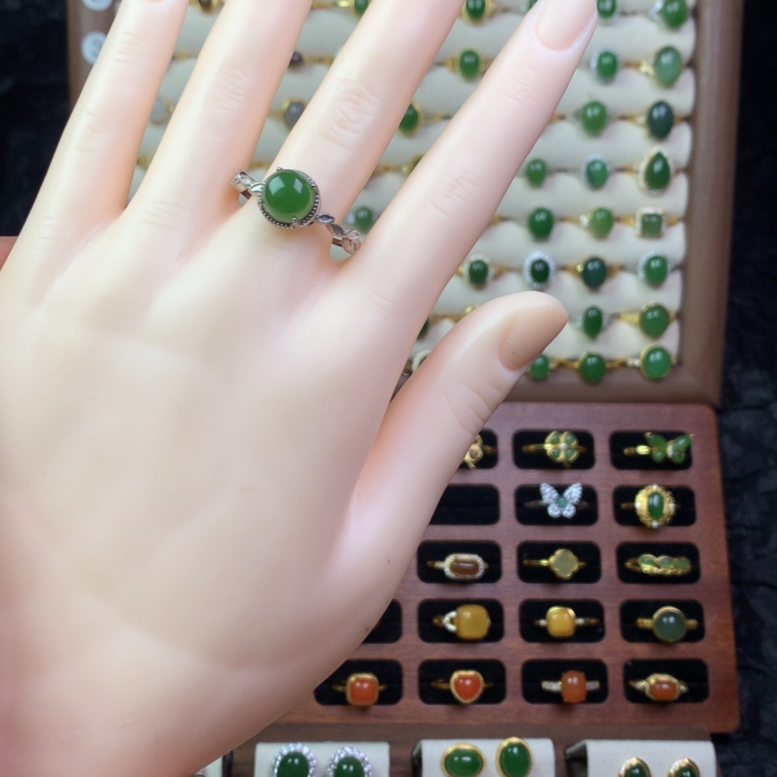 和田玉银S925镶嵌戒指