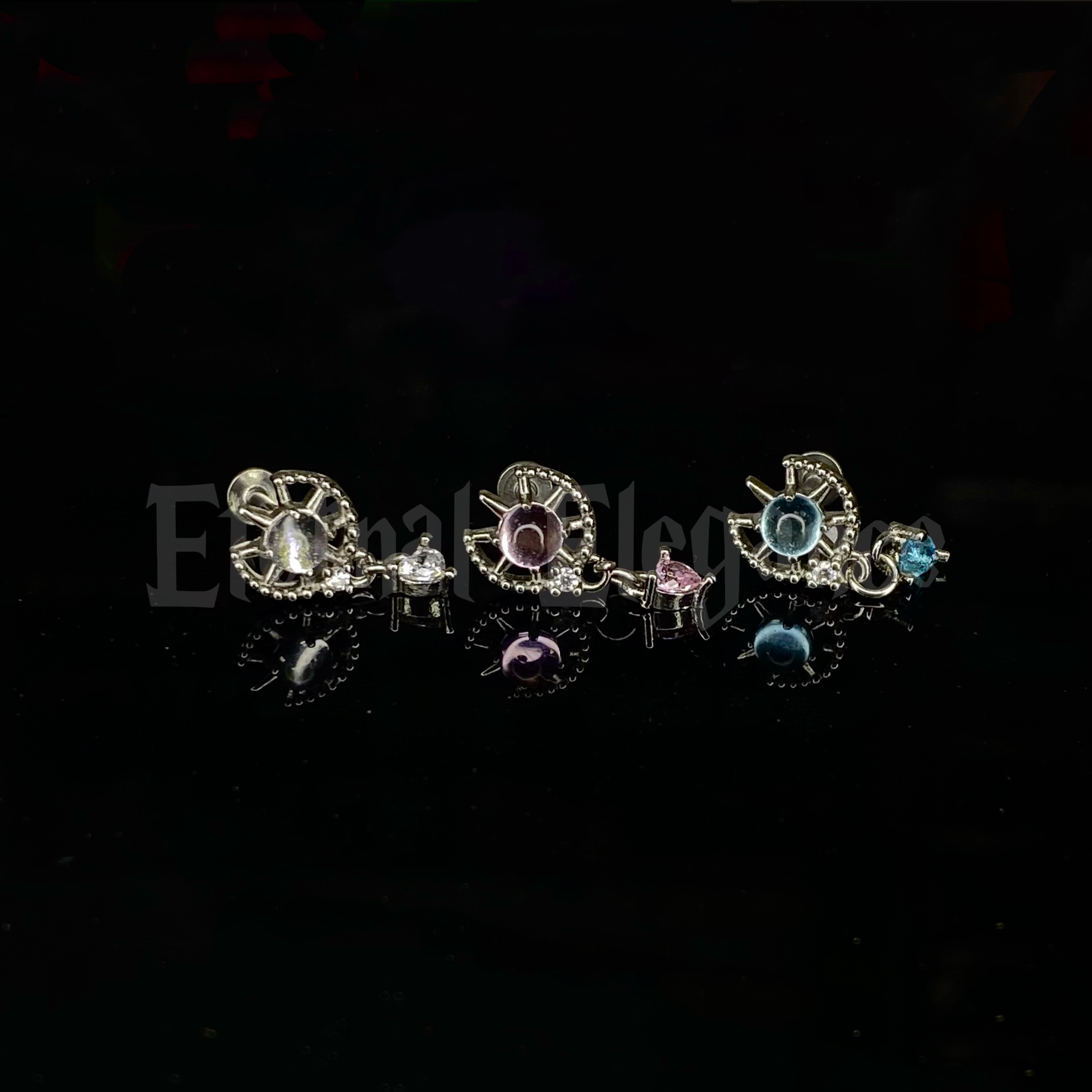 钛钢耳饰 Eternal星星吊坠镶钻锆石唇钉耳骨钉外螺旋钛钢穿刺饰品