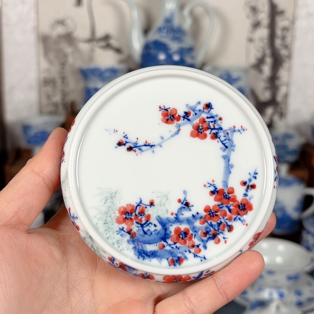 杯青花瓷器手绘作品盖置