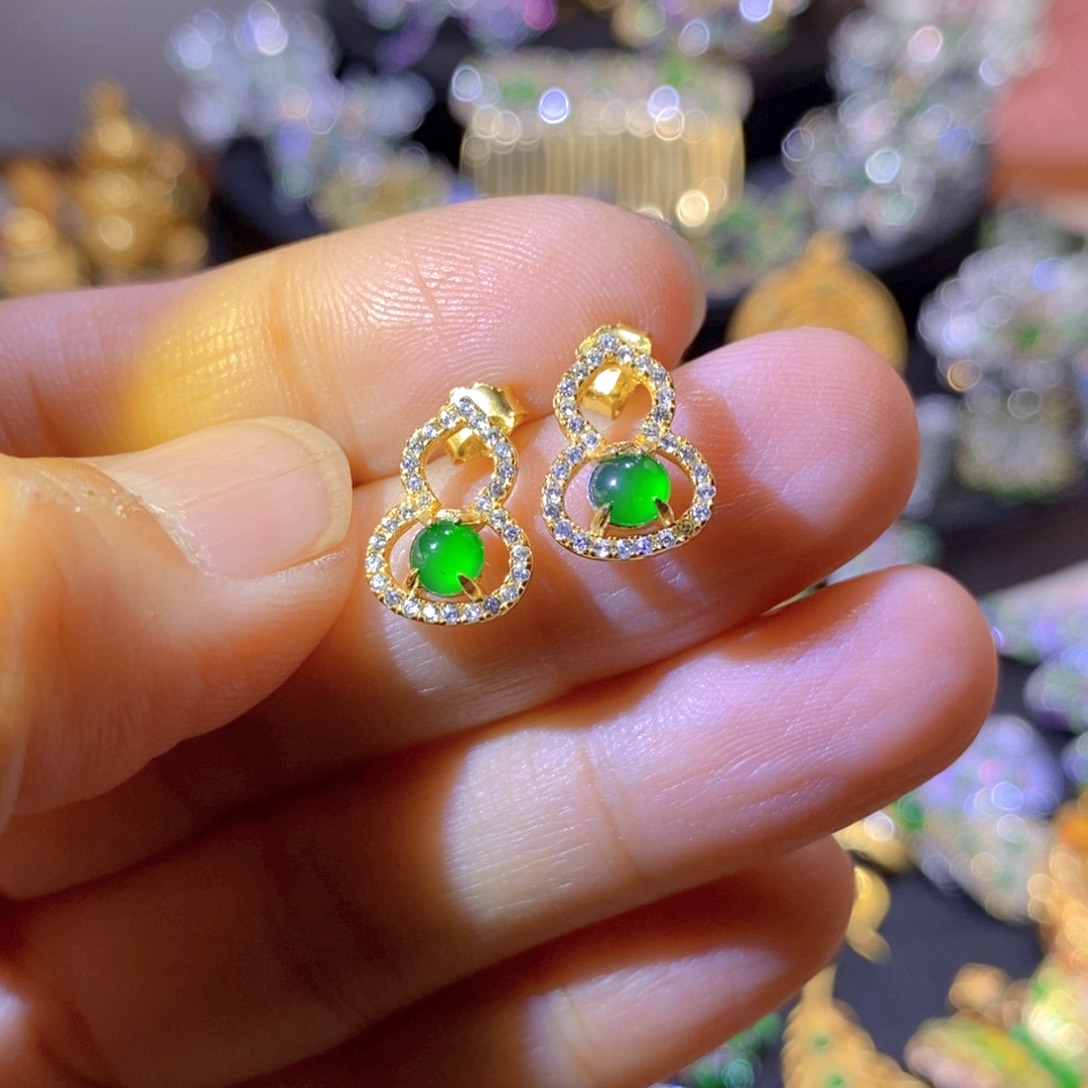 吊坠(不含链)银S925镀金镶嵌翡翠