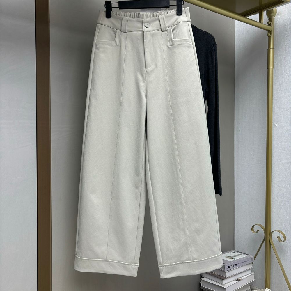 #18016｛裤长97｝ 高腰阔腿女裤秋季显瘦百搭休闲直筒裤纯色简约