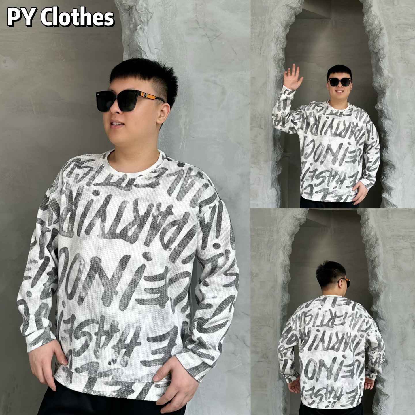 胖语大码男装  2025年秋冬百搭重工满印字母潮牌针织卫衣S8971#K 