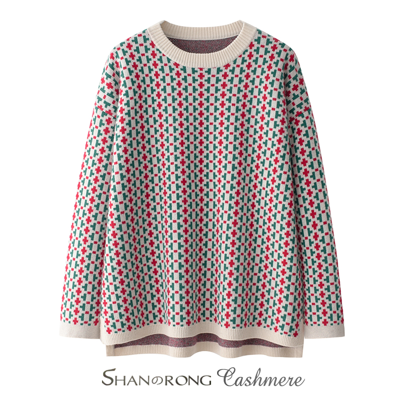 双11专属100%纯山羊绒衫女加厚秋冬新品保暖针织毛衣宽松版