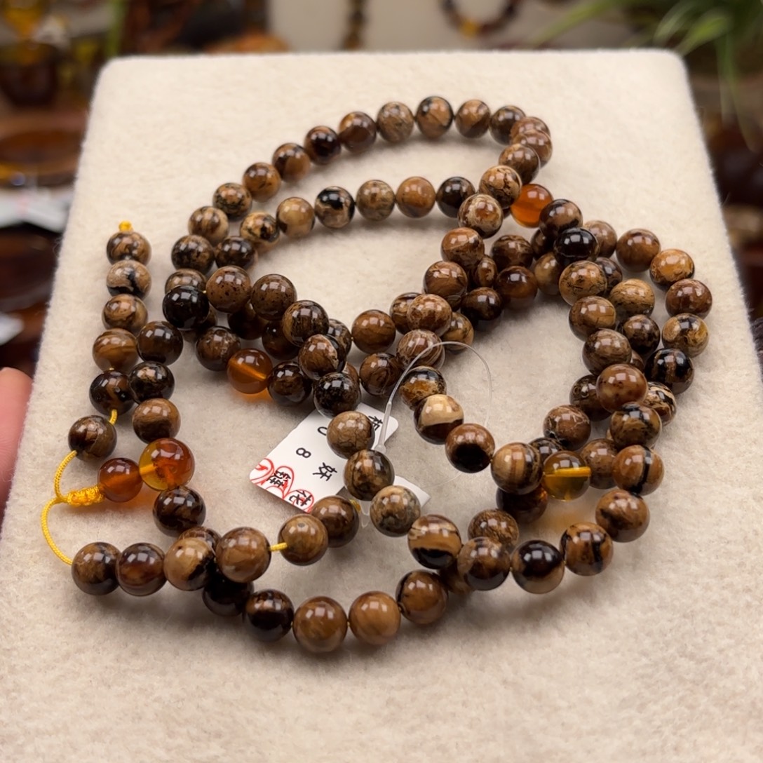 琥珀未镶嵌手链根珀妖花108卡8