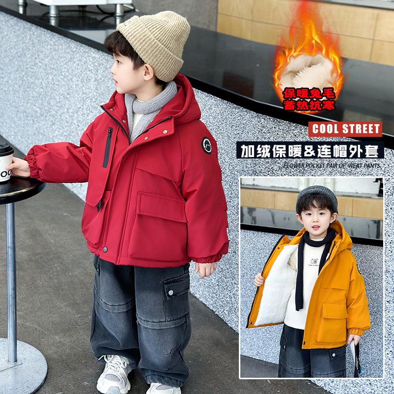 男童冬装加绒外套25年新款加厚派克服儿童冬季保暖帅气男孩冲锋衣