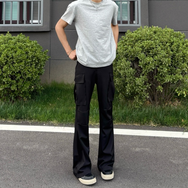 【QLTTQ】工装西裤cleanfit休闲黑色小众垂感简约显高弯刀微喇裤男