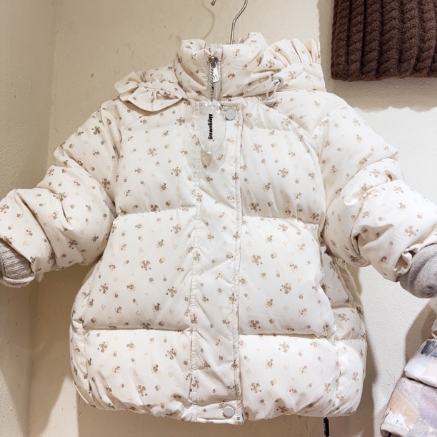 韩版卡通动漫连帽休闲风棉服棉袄印花白色保暖女宝