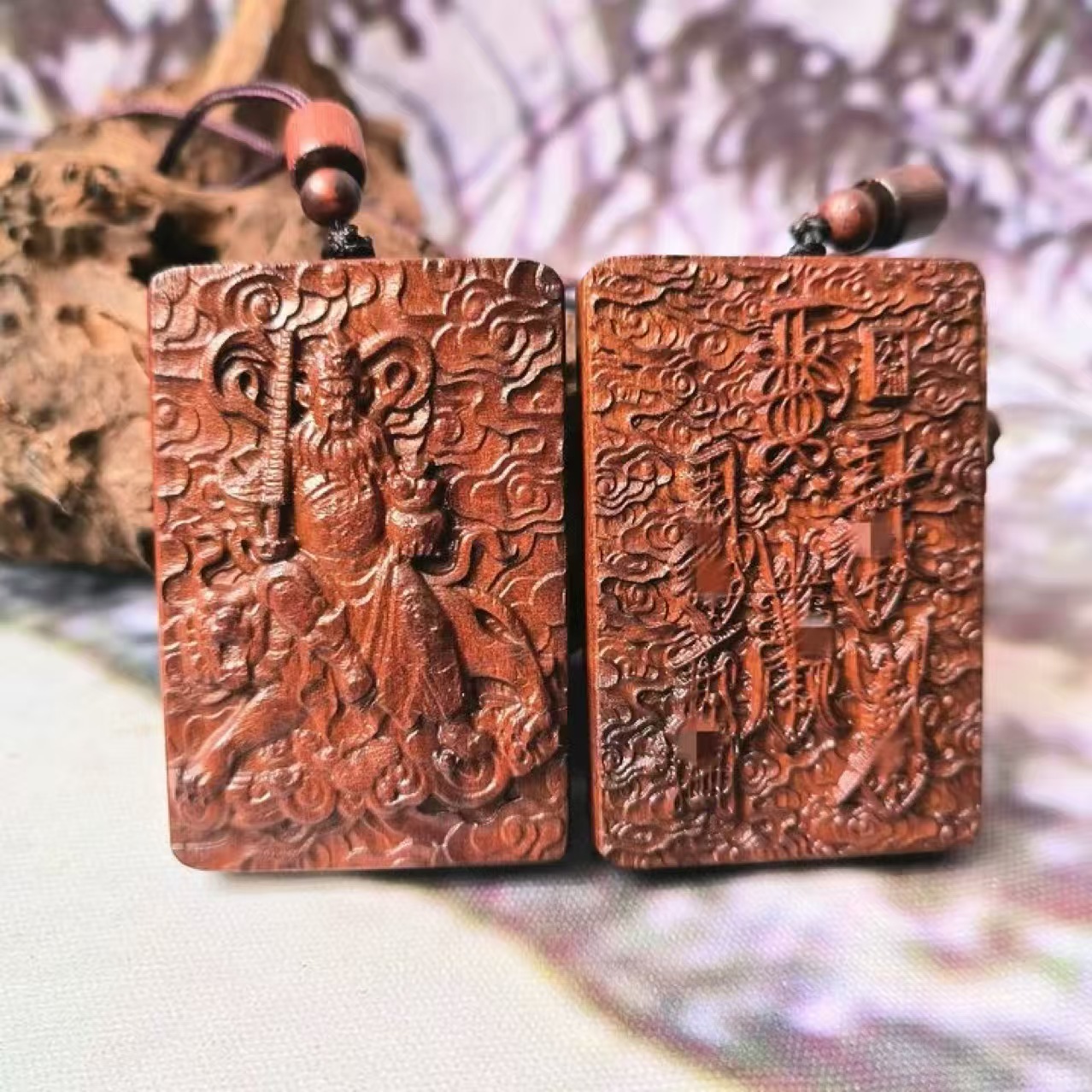 雷枣木武财神赵公明元帅神像吊坠男女随身文财神挂件五雷五路